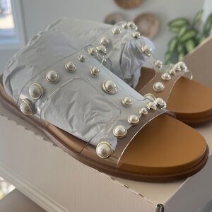 Pearl Embellished Sandals - Brown